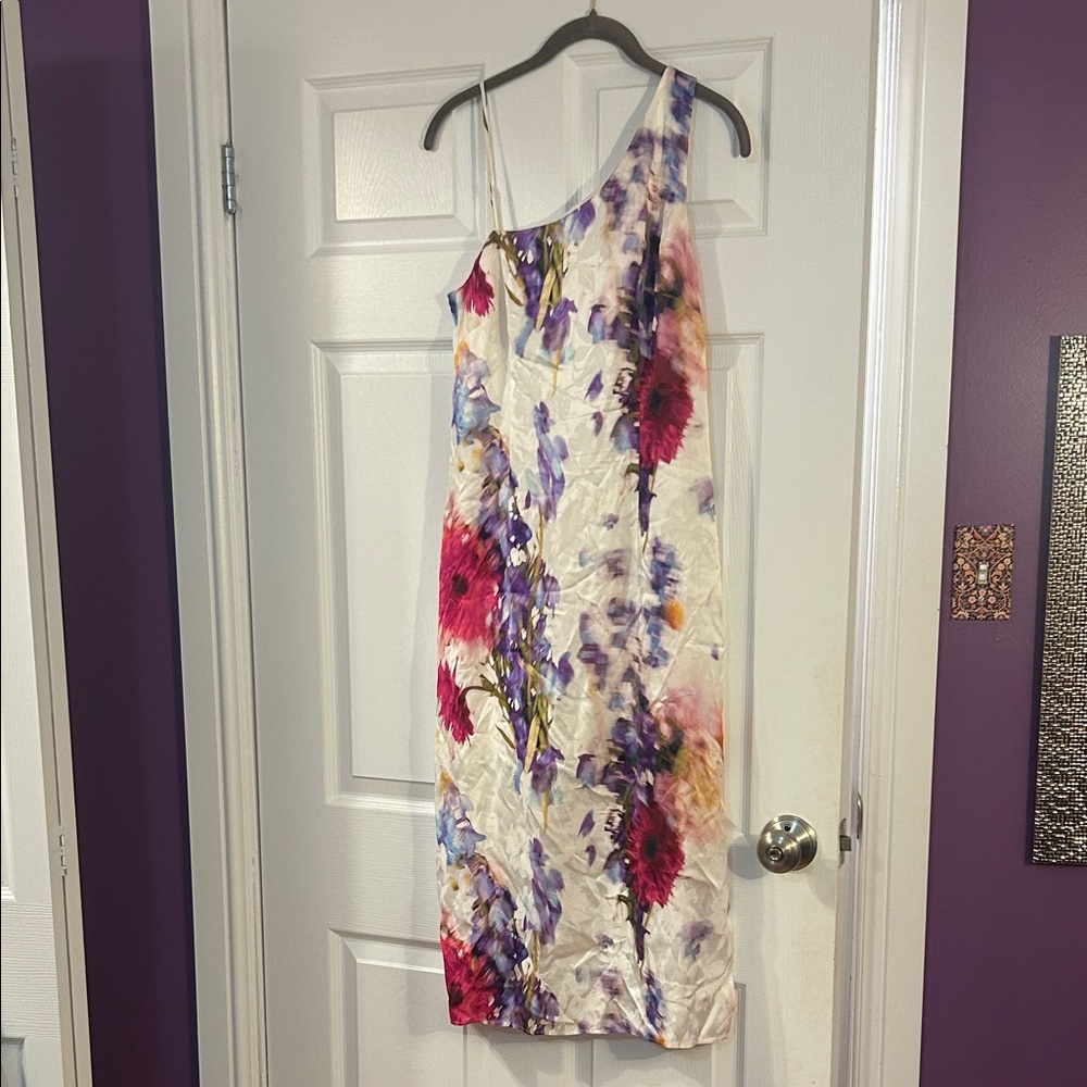 Club Monaco One-Shoulder Floral Dress - Cream and Purple